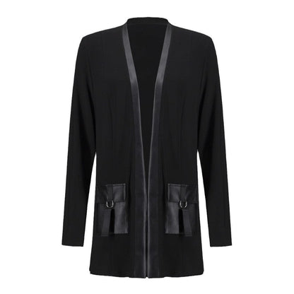 Damen Longjacke Lässig Vegan Lederoptik