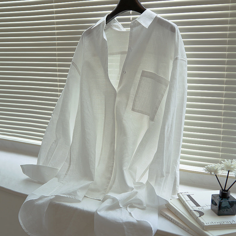 Damen Hemd Leichtes Baumwollhemd Langärmlig Mit Brusttasche Beige - Eveloria