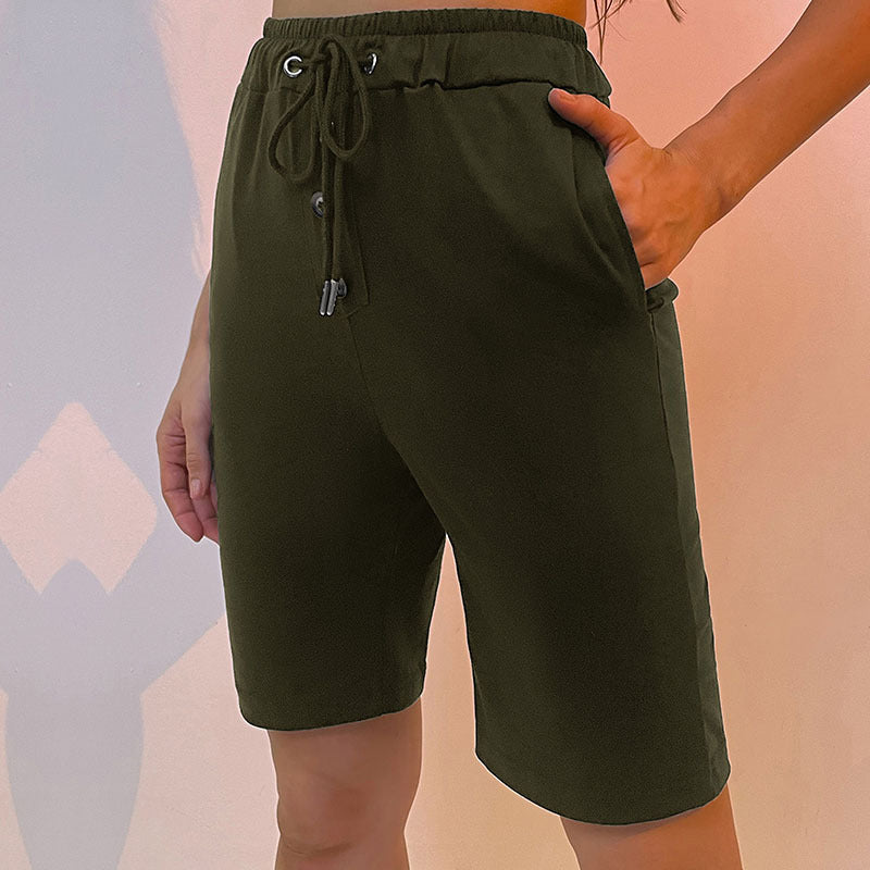 Damen Bermudashorts Elastischer Bund Seitentaschen Beige Eveloria