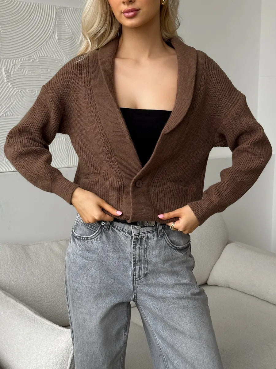 Damen Strickjacke Schalkragen Knopfdetail Eveloria