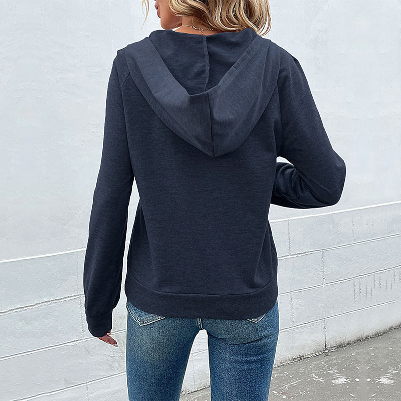 Damen Kapuzenpullover Lässig Knopfdetails Moderner Schnitt