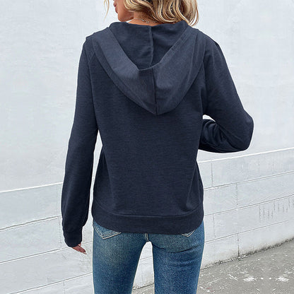 Damen Kapuzenpullover Lässig Knopfdetails Moderner Schnitt