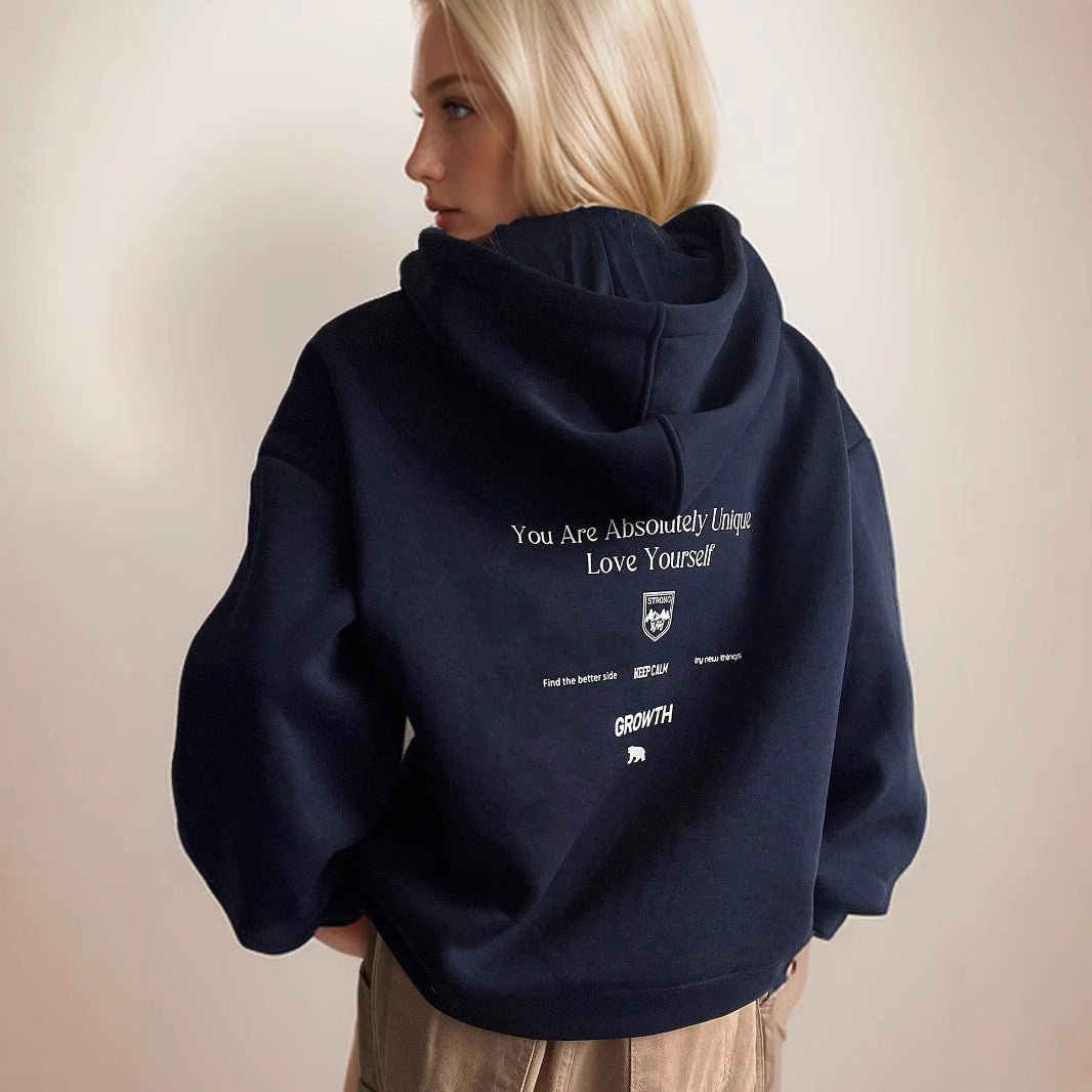 Damen Kapuzenpullover Bequem Motivierender Schriftzug Grau Eveloria - Eveloria