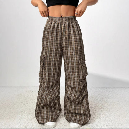 Damen Cargo-Hosen Weites Bein Karo Muster Eveloria - Eveloria