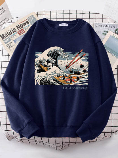 Damen Sweatshirt Wellen-Design Baumwolle Gemütlich Grau