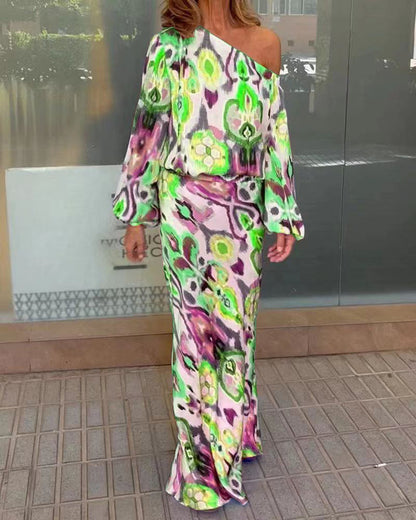 Damen Maxikleid Asymmetrisch Geschmeidige Ärmel