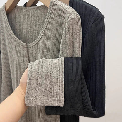Damen Langarm-Pullover Figurbetont mit Knöpfen Eveloria