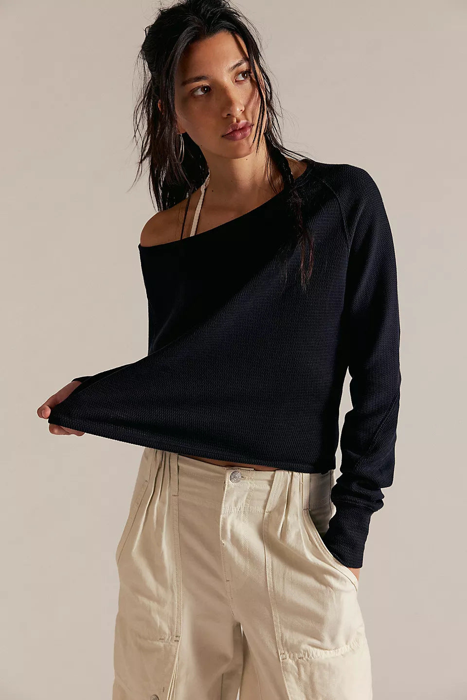 Damen Off-Shoulder Sweatshirt Eveloria Lässig