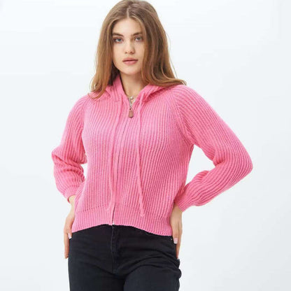 Damen Hoodie Weiches RippstrickMaterial Mit Kordelzug