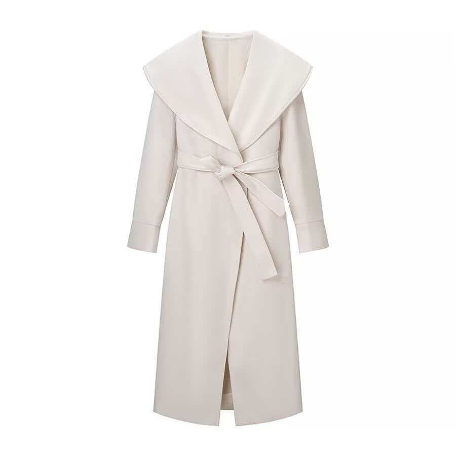 Damen Mantel Eleganter Revers Taillengürtel Eveloria