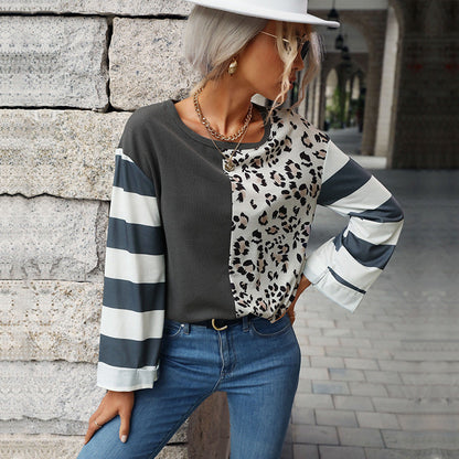 Damen Bluse Langärmelig Tierprint Streifenmuster Eveloria