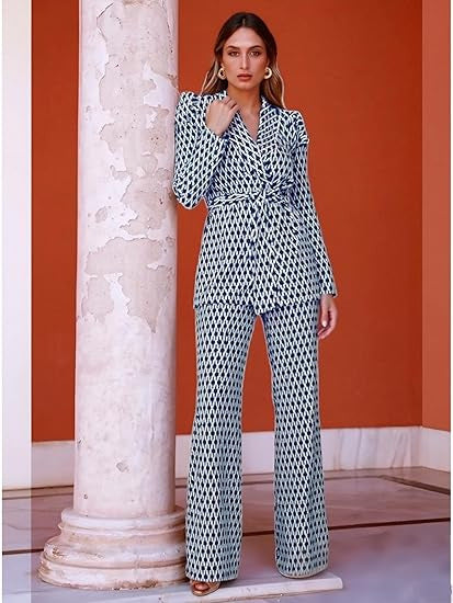 Damen Zweiteiler-Set mit Bindegürtel Elegantes Design