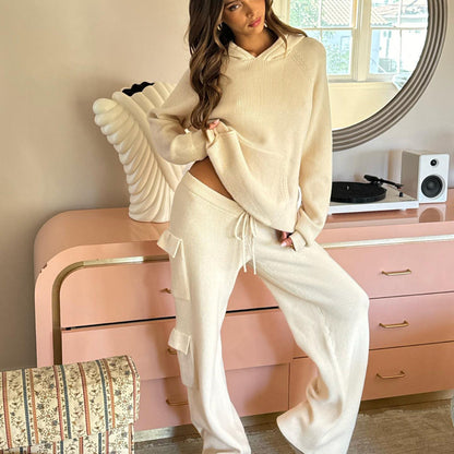 Damen Strickpullover mit Kapuze und Kängurutasche
