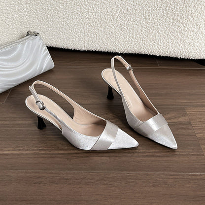 Damen Sling Pumps Satin Elegantes Design Hochhackig Eveloria