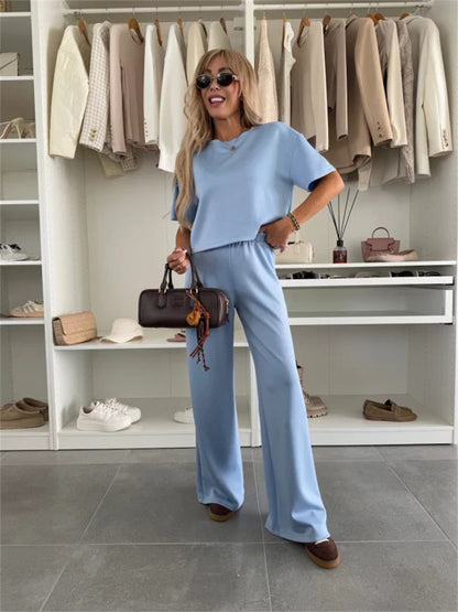 Damen Cropped Oberteil Set mit weiter Hose Eveloria