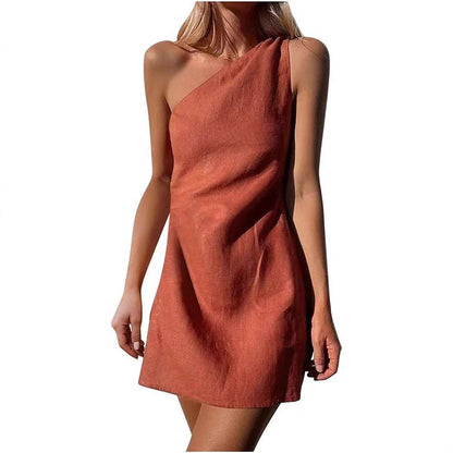 Damen Minikleid Asymmetrisch Einseitig Schmaler Träger