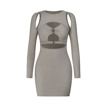 Damen Minikleid Asymmetrischer Cut-Out Elegant Ringdetails