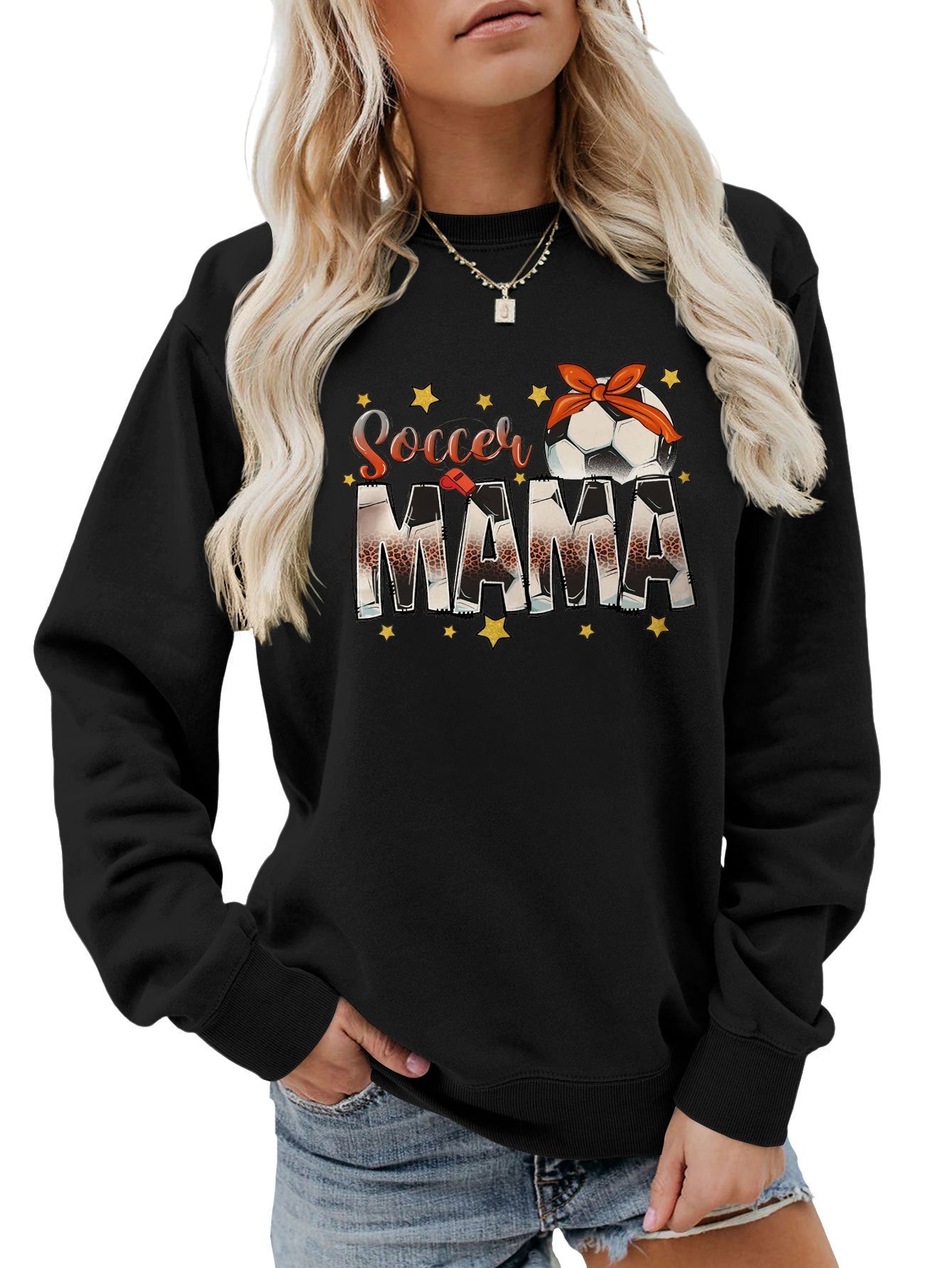 Damen Sweatshirt Soccer Mama Aufdruck Bequem Grau Eveloria