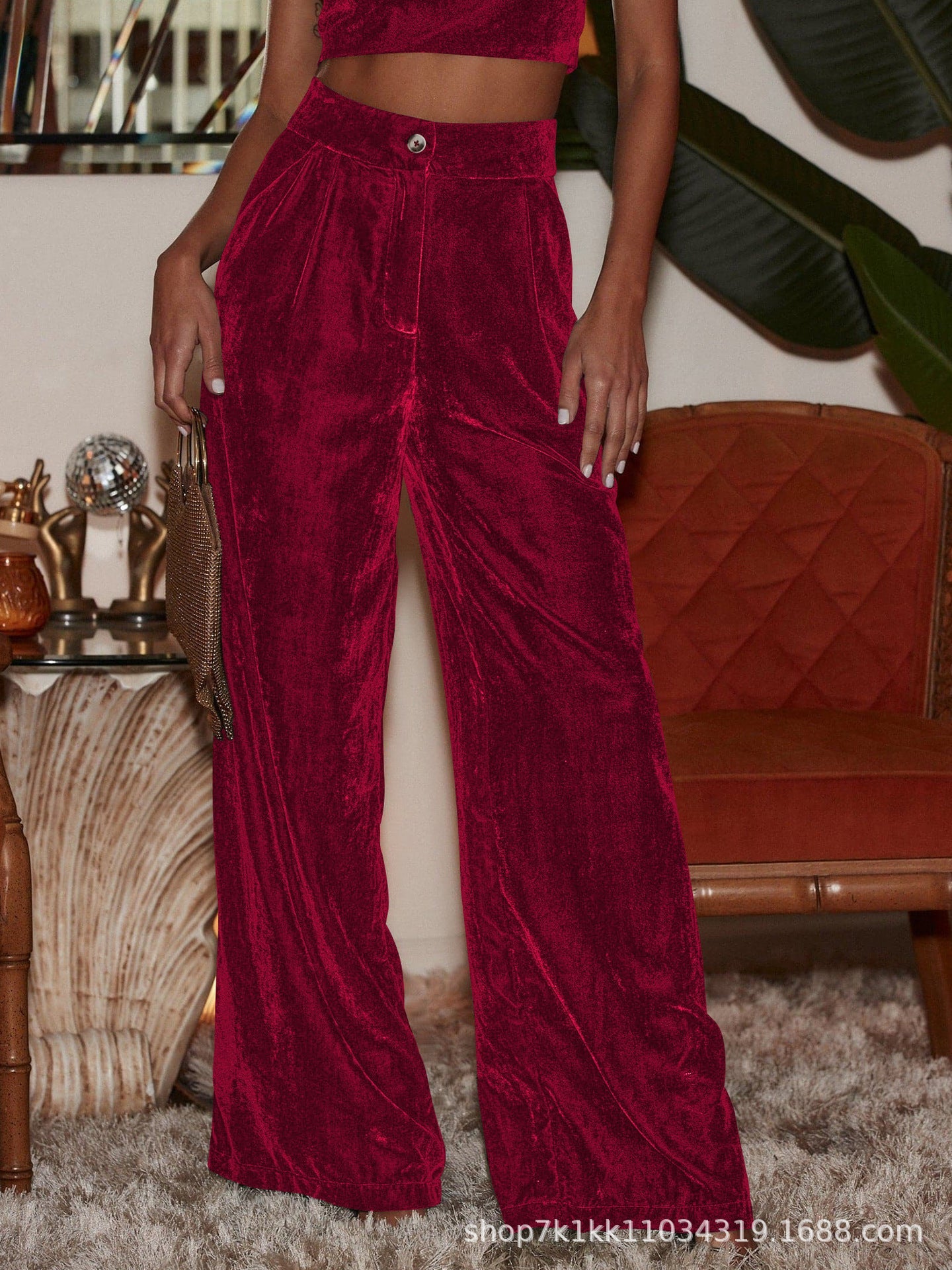 Damen Samt-Hosen Weite Passform Hohe Schlitze Eveloria