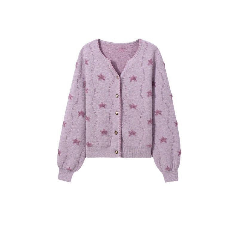 Damen Strickjacke Sternenmuster Knopfverschluss Eveloria