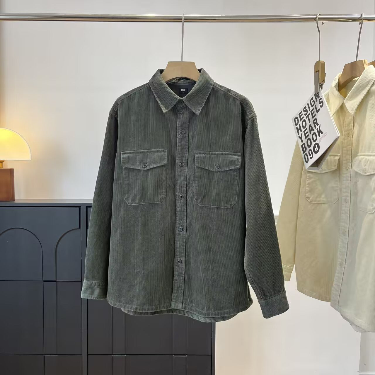 Damen Kordhemdjacke Lässig Brusttaschen Beige