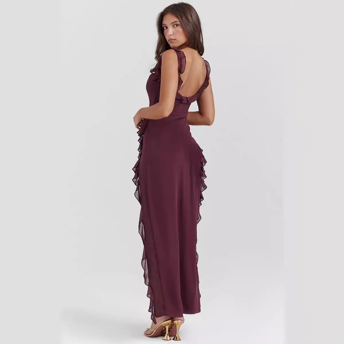 Damen Asymmetrisches Kleid Rüschendetails Floralmuster Eveloria