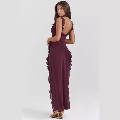Damen Asymmetrisches Kleid Rüschendetails Floralmuster Eveloria