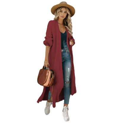 Damen Strickcardigan Lässig Offene Kanten Beige