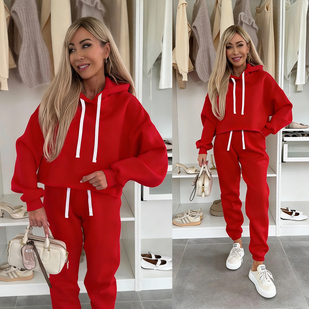 Damen Jogging-Set Cropped Hoodie und Hose Bequem Grau Eveloria