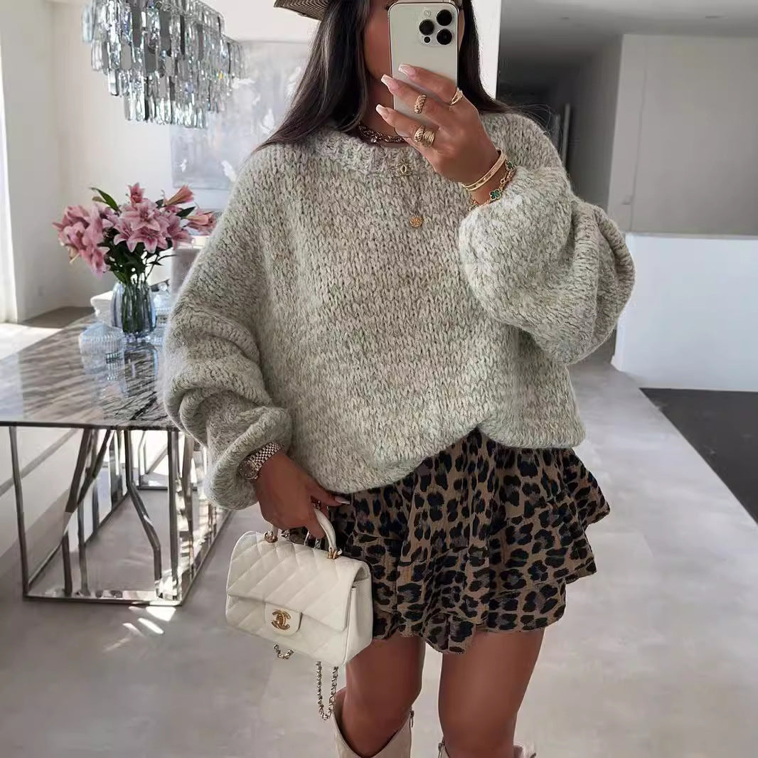 Damen Strickpullover Voluminöse Ärmel Kuschelig Grau Eveloria