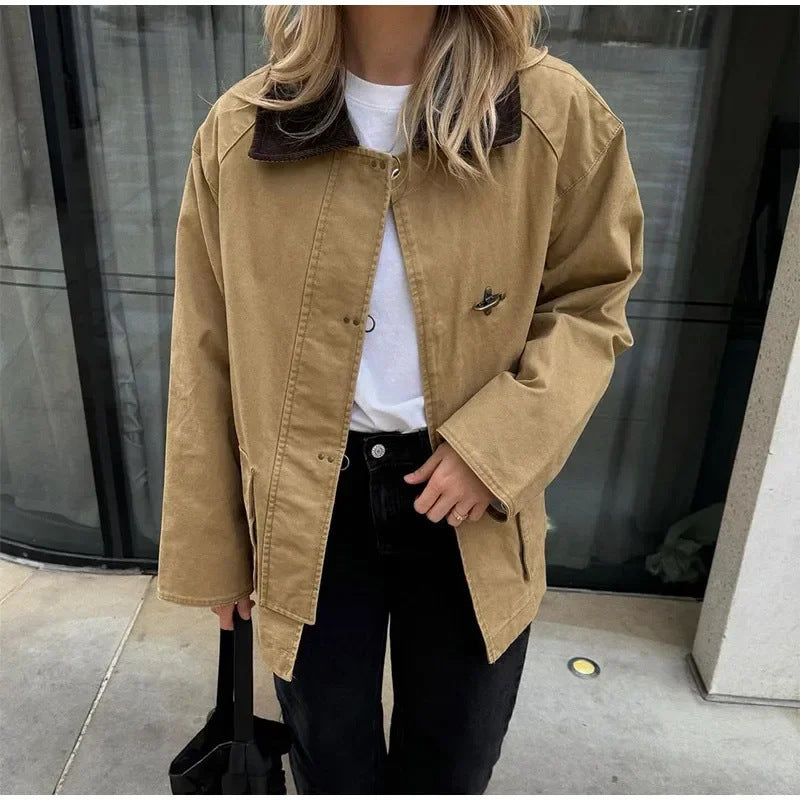 Damen Modische Baumwolljacke Abnehmbarer Kragen