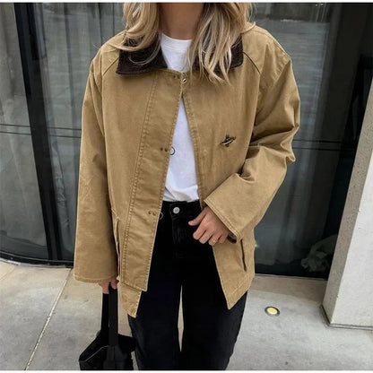 Damen Modische Baumwolljacke Abnehmbarer Kragen