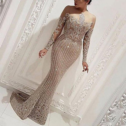 Damen Pailletten-Kleid Langärmlig Enges Design Eveloria