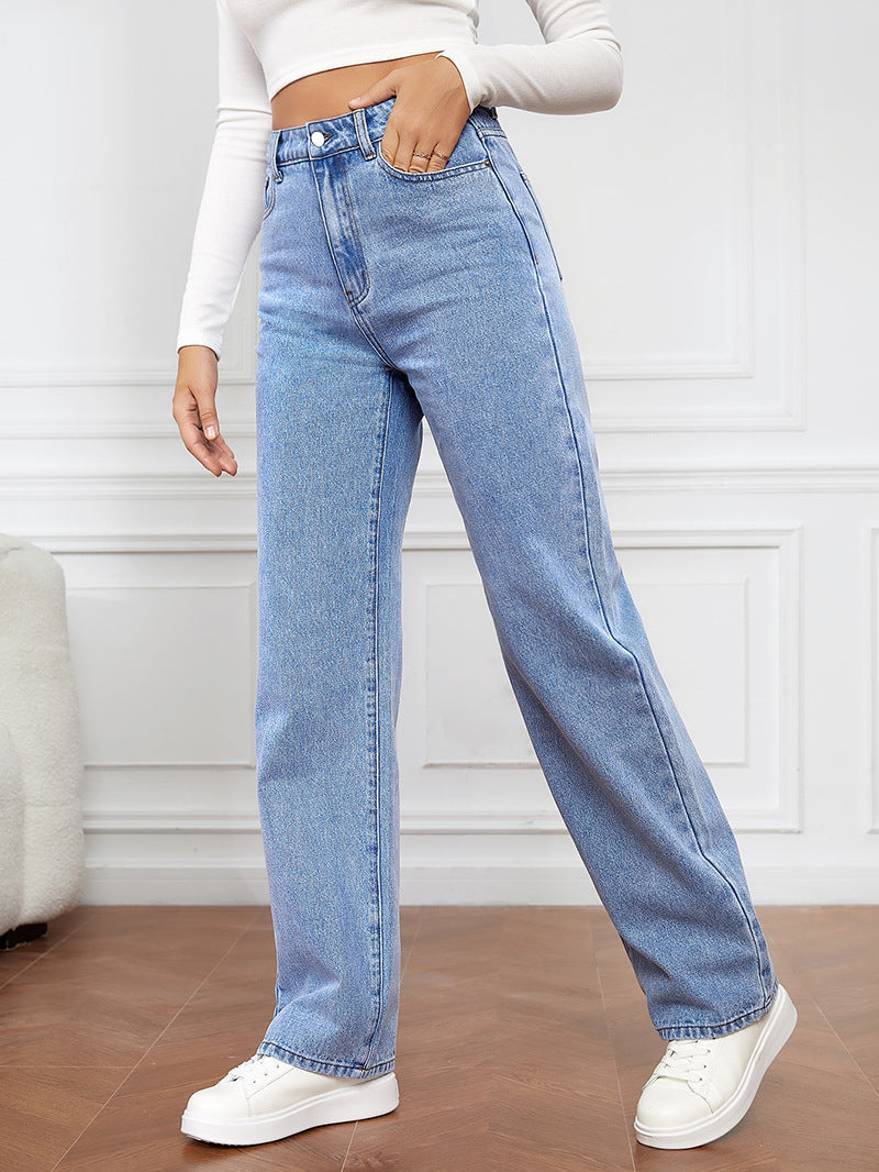 Damen High-Waist Jeans Weit Bequem Blau Eveloria