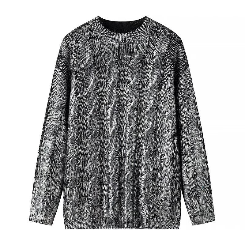 Damen Pullover Strukturiertes Zopfmuster Rundhals Schwarz - Eveloria