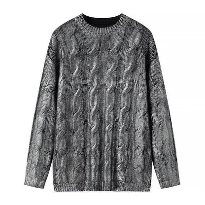 Damen Pullover Strukturiertes Zopfmuster Rundhals Schwarz - Eveloria