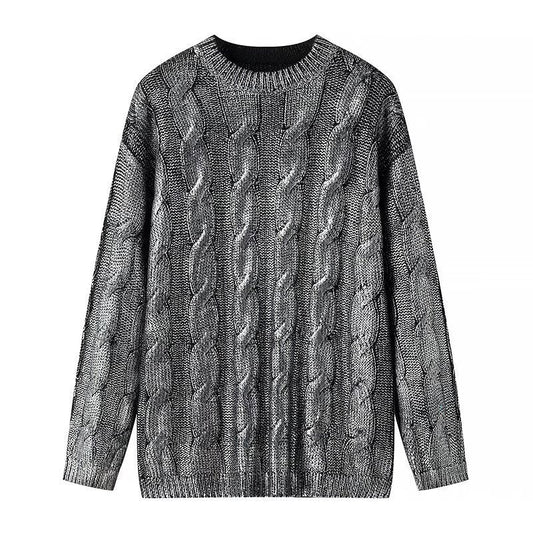 Damen Pullover Strukturiertes Zopfmuster Rundhals Schwarz - Eveloria