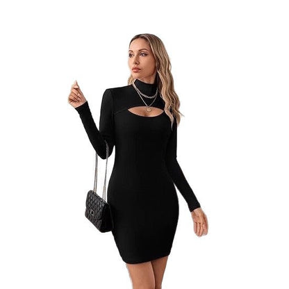 Damen Minikleid Figurbetont Hochgeschlossener Ausschnitt