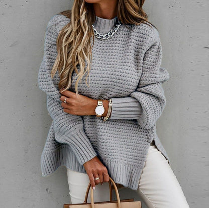 Damen Strickpullover Hochgeschlossener Kragen Strukturiertes Design