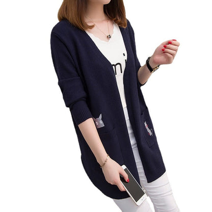 Damen Strickjacke Tiermuster Tiefen Taschen Beige
