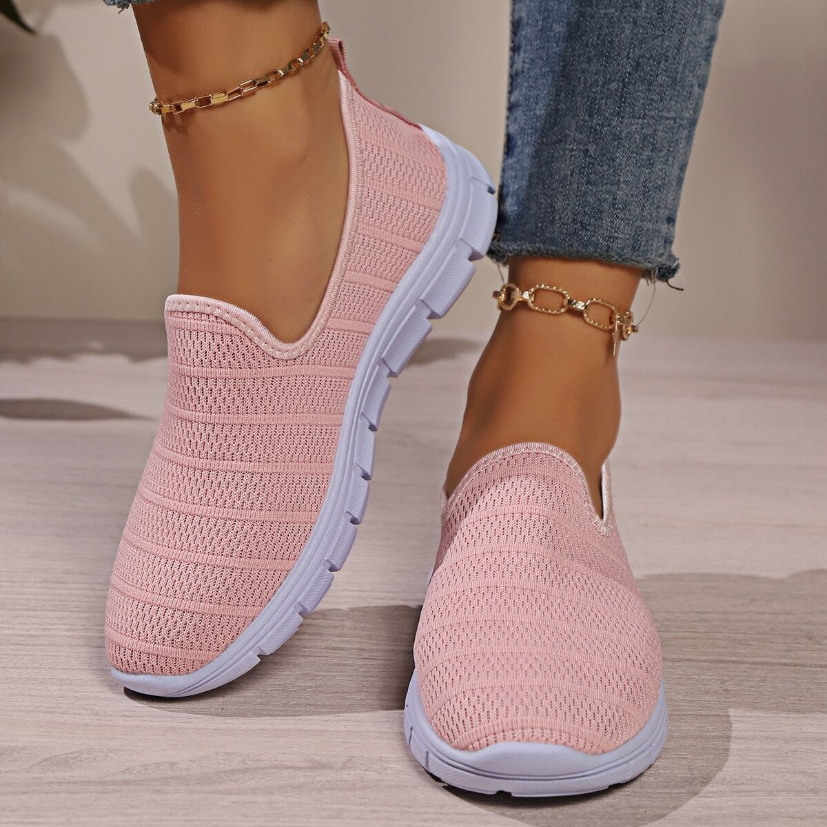 Damen Slip-On Sneaker Atmungsaktives Obermaterial Flexibler Sohle