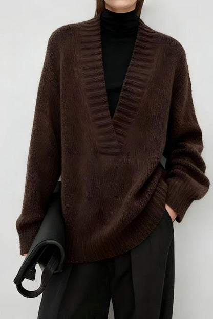 Damen Strickpullover V-Ausschnitt Lässiger Schnitt Eveloria
