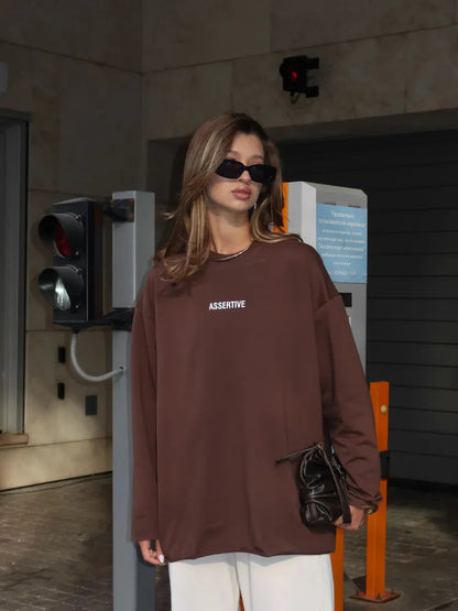 Damen Oversize Sweatshirt stylischer Druck beige
