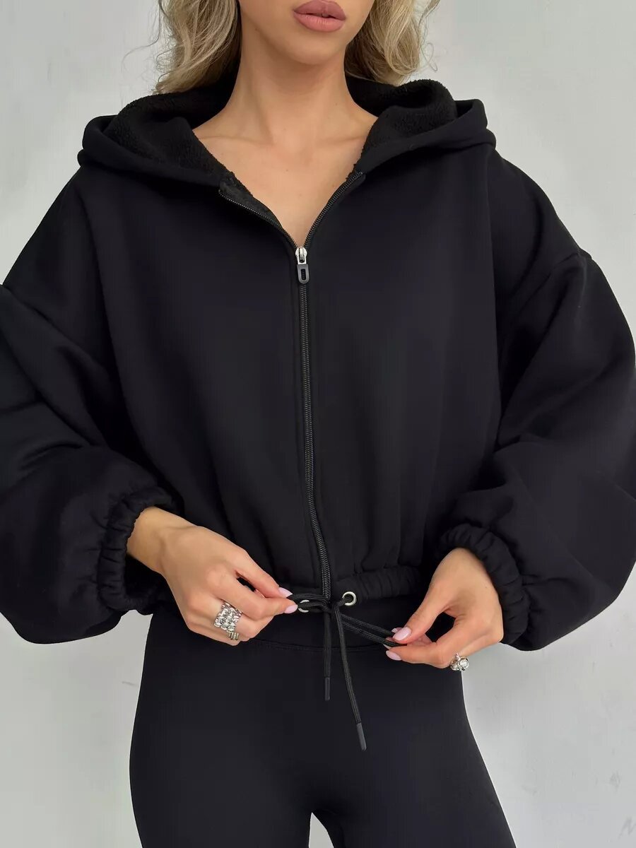 Damen Hoodie Reißverschluss Kordelzug Eveloria
