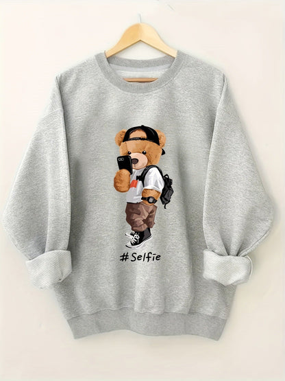 Damen Sweatshirt Bärendesign Lässig Grau Eveloria