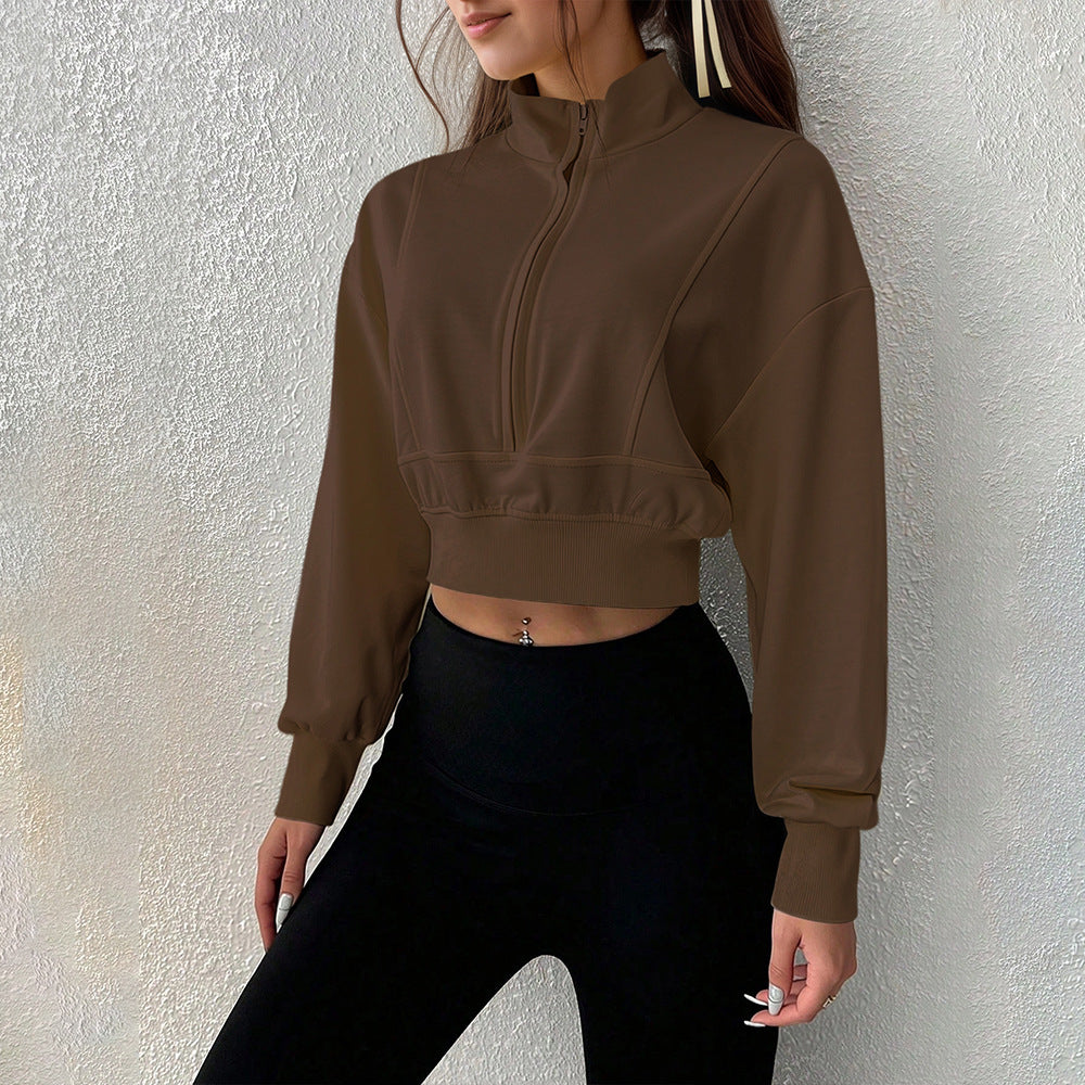 Damen Cropped Sweatshirt Softes Material Hochschließender