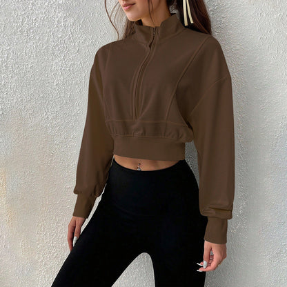 Damen Cropped Sweatshirt Softes Material Hochschließender