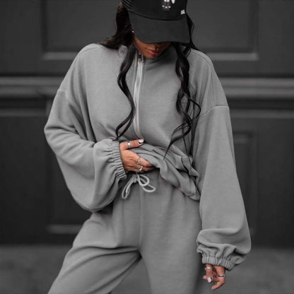 Damen Sweat-Anzug Elastisch Hochkragen Eveloria