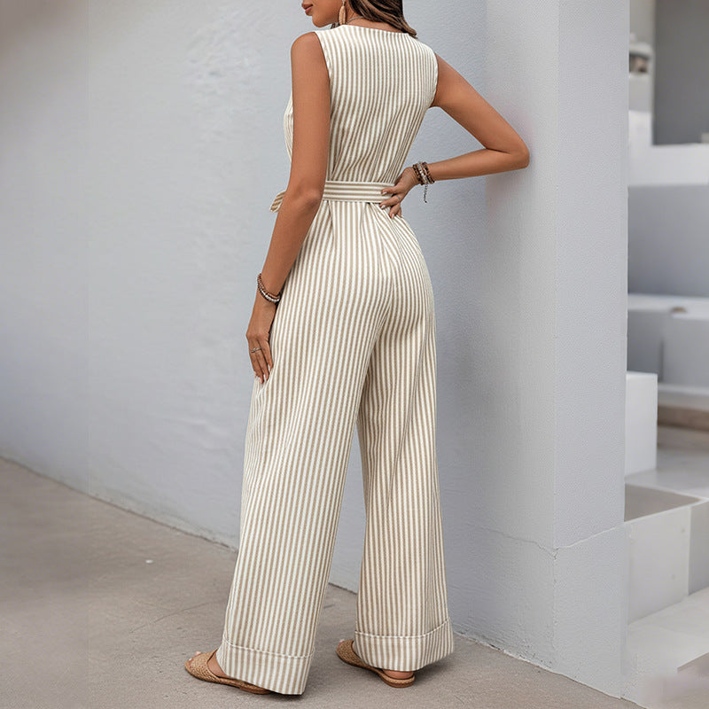 Damen Jumpsuit Breite Beine Taillengürtel Eveloria