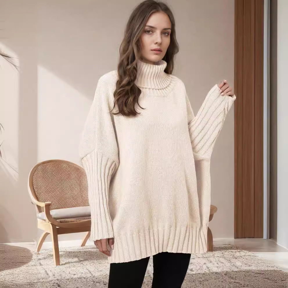 Damen Oversized Strickpullover Hochkragen Voluminöse Ärmel - Eveloria
